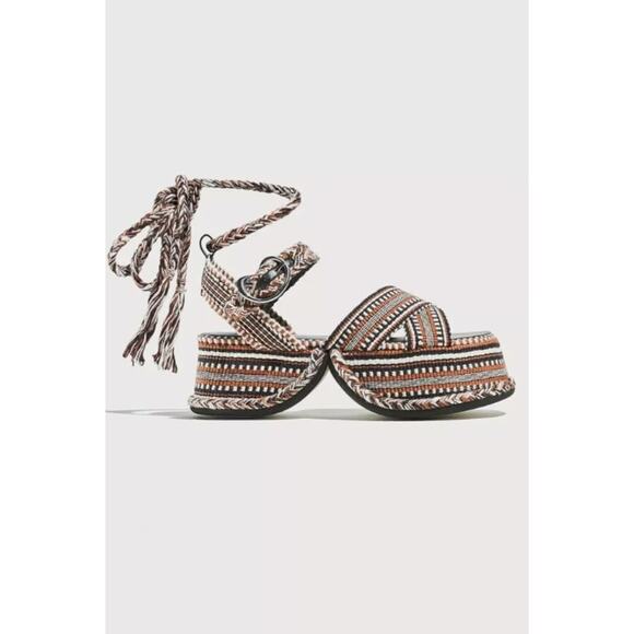 Free People x Amambaih Beatriz High Platform Wrap Sandals Cognac US 8/EU 38 NEW - Picture 2 of 9